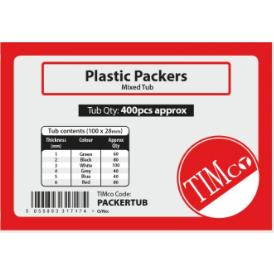 Tub of Assorted Flat Packers - 1mm to 6mm Assorted Packers - 28mm width - 400 per tub - Trade Angel